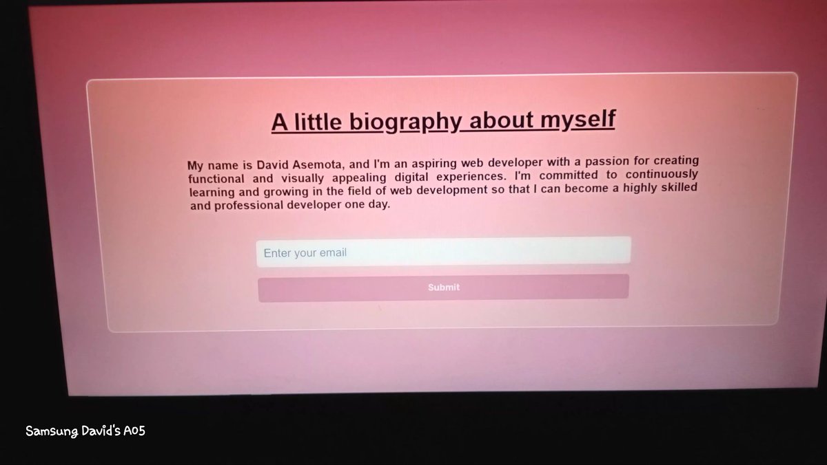 Chimotavid1k's tweet image. Learning to bring ideas to life one line of code at a time. 🌸
Here’s a little biography page I built to share who I am and where I’m headed as an aspiring web developer. #KeepLearning  #HTMLandCSS.