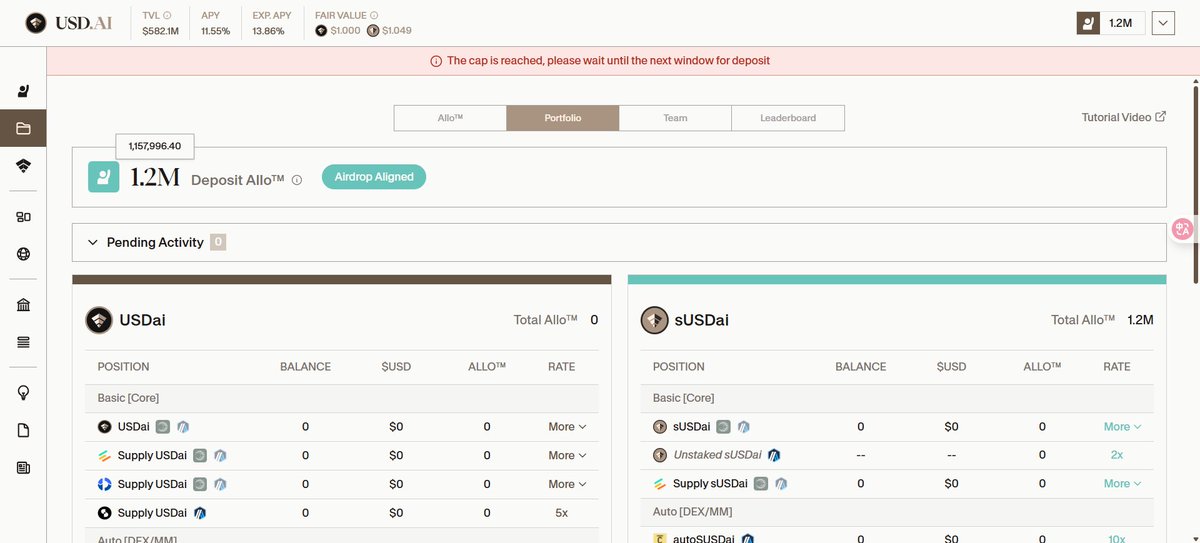heshixue's tweet image. 目前usdai的积分100w，排名已经1w名开外了
个人感觉是明年1季度才会发空投🥲
@USDai_Official