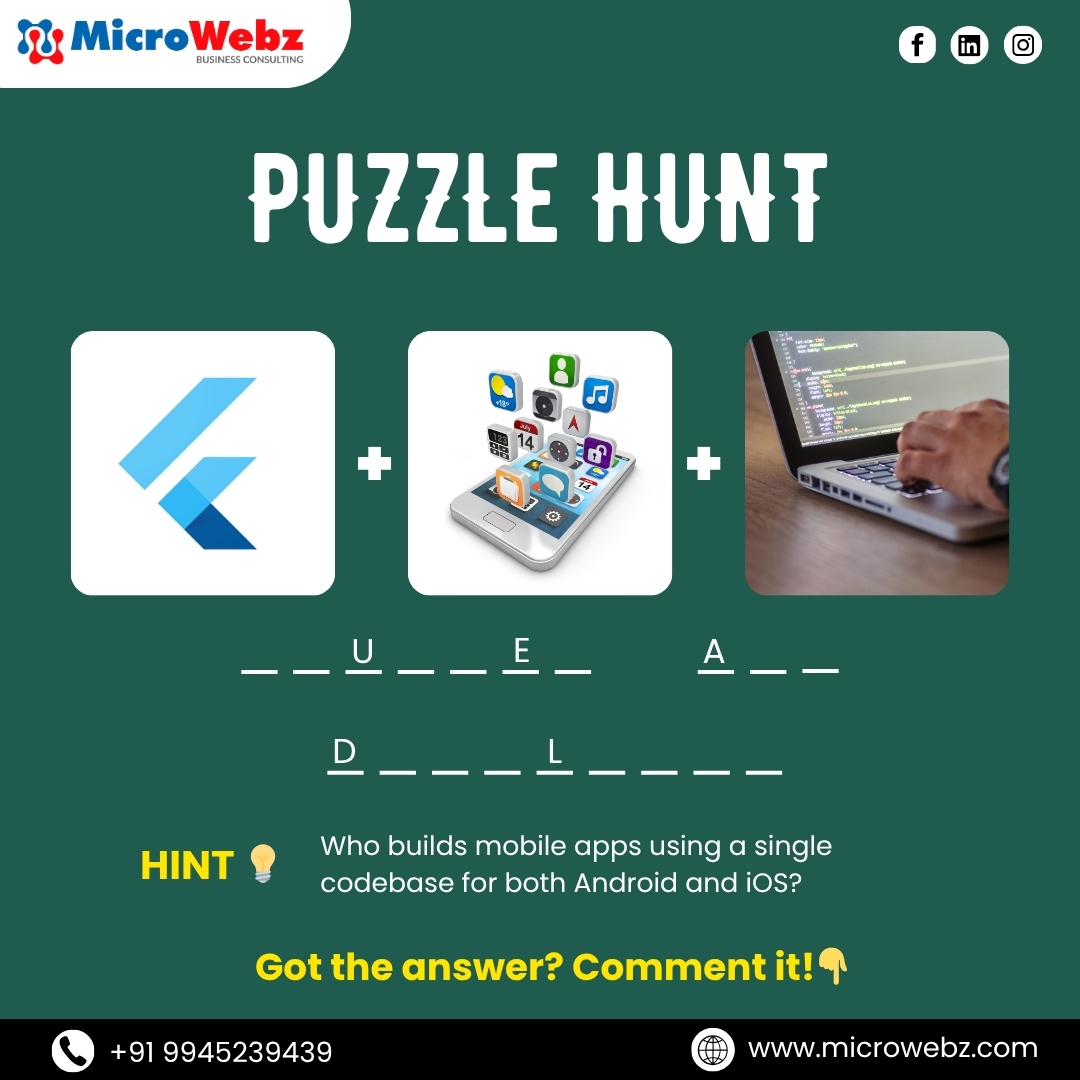 Microwebz_India's tweet image. It’s Puzzle Time! 

Think you’ve got a sharp mind? Let’s find out!

For Call: 9945239439
Visit Us: microwebz.com

#microwebz #puzzlepost #puzzle #GuessTheWord #brainteaser #wordchallenge