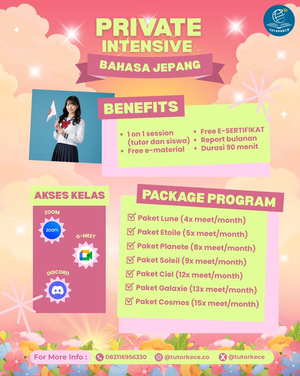 tutorkece's tweet image. Siapa yang pengen banget belajar bahasa Jepang dan sharing tentang kehidupan di Jepang? ☝🏻

Join Private Intensive Program di @tutorkece langsung bisa belajar &amp;amp; sharing langsung sama sensei yang tinggal di Jepang 🇯🇵 

#lesjepang #jlpt #onlineclass #zonauang #zonaba #nihongo
