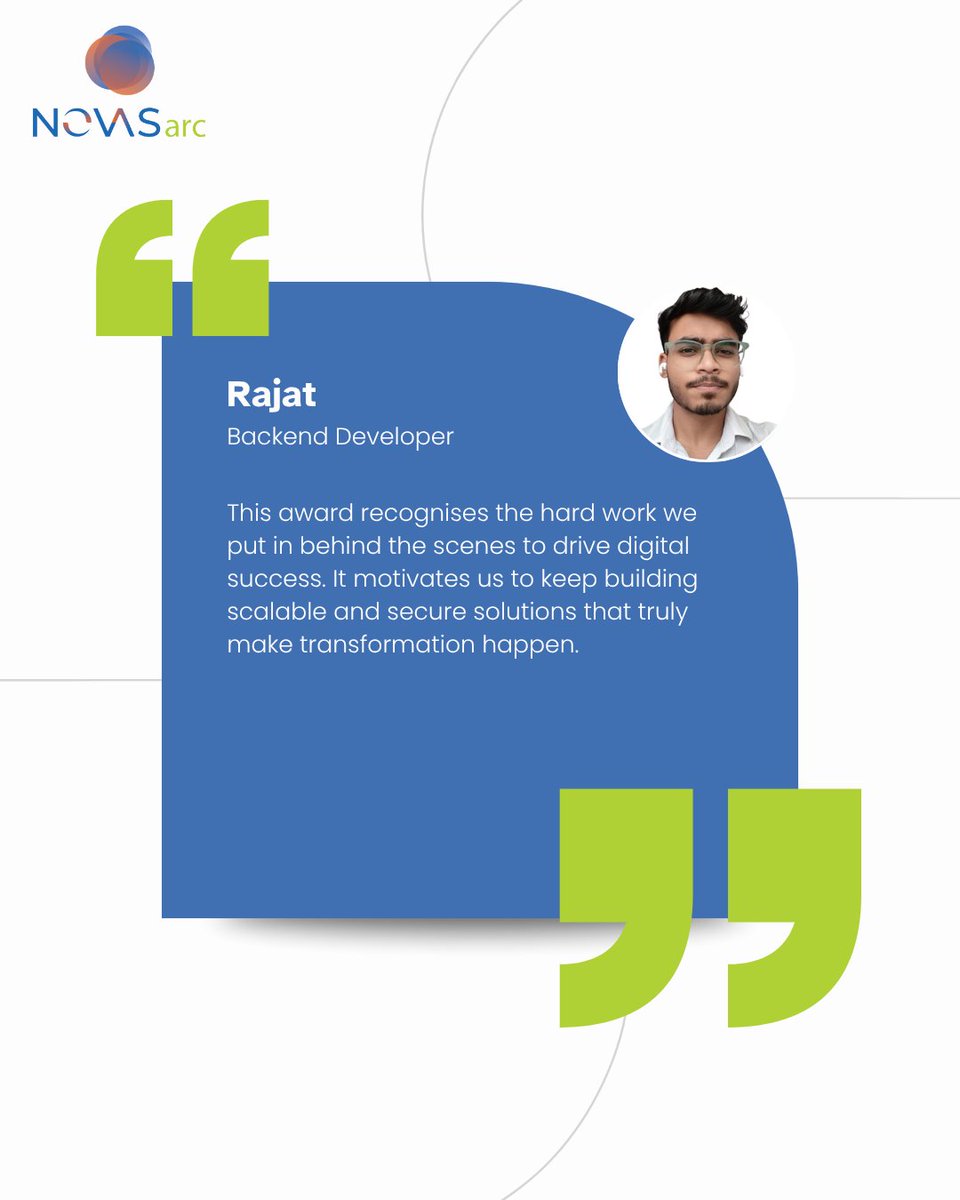 ConnectNovasarc's tweet image. From the Team – Part 1
Proud to be named Best Digital Transformation Partner 2025 by @Corp_Vision.  Our team shares what this win means to them.

#NovasArc #CorporateVisionAwards2025 #CorporateVisionMagazine  #DigitalTransformation #ITConsultingExcellence #NovaTalk