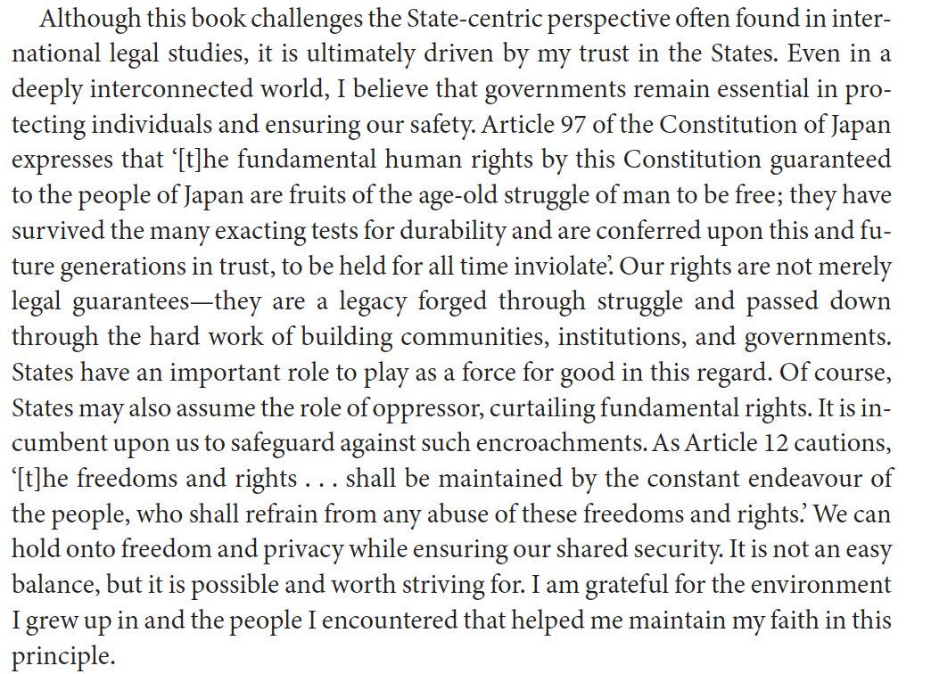 At the end of the acknowledgements, I quoted the Constitution of Japan. There were a few reasons for this. 

One is that it reflects the liberal principles that underpin this book. Another is a TV drama, Tora ni Tsubasa, which was widely watched in Japan while I was finishing the