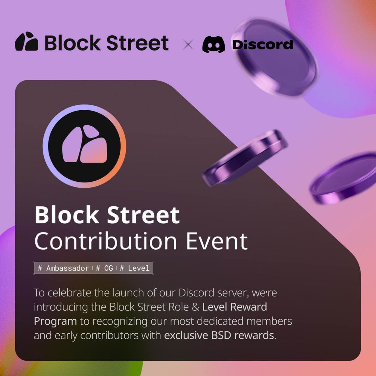 cryptostrategyc's tweet image. Update Blockstreet Airdrop🪂🪂🪂 @BlockSt_HQ Gblock

GM Block Street Discord is LIVE!
To celebrate, we’re launching the Contribution Event — with USDT rewards and over 1,000,000 BSD waiting for early contributors.

Join DC Now: discord.gg/PhbswpaQ
