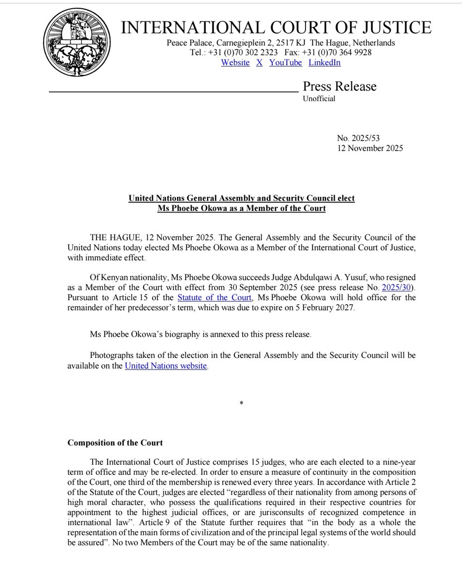 BogdanAurescu's tweet image. Warm congratulations to my former colleague in the International Law Commission @Phoebe_Okowa for being elected as #Judge of the 🇺🇳 International Court of Justice @CIJ_ICJ! Looking forward to work together for consolidating the International Rule of Law!