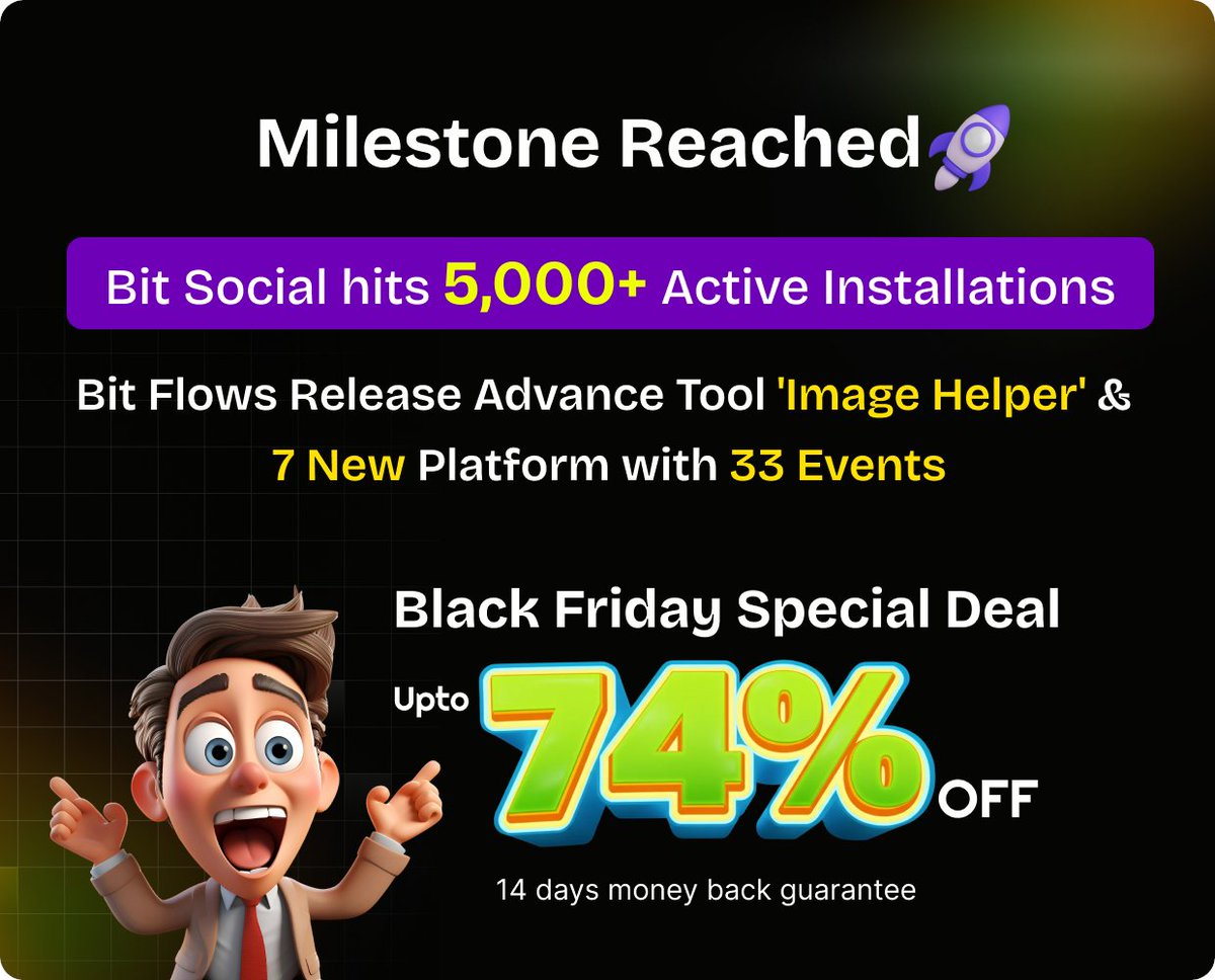 Arpita_Das12's tweet image. What a week!😄
#BitSocial just crossed 5000 active installs, &amp;amp; honestly, it still feels surreal. Huge thanks to everyone who’s been supporting us. It means a lot.
Also, #BitFlows just got a big upgrade:
• A brand-new #ImageHelper tool
• 7 new #platforms
• 33 new #events added