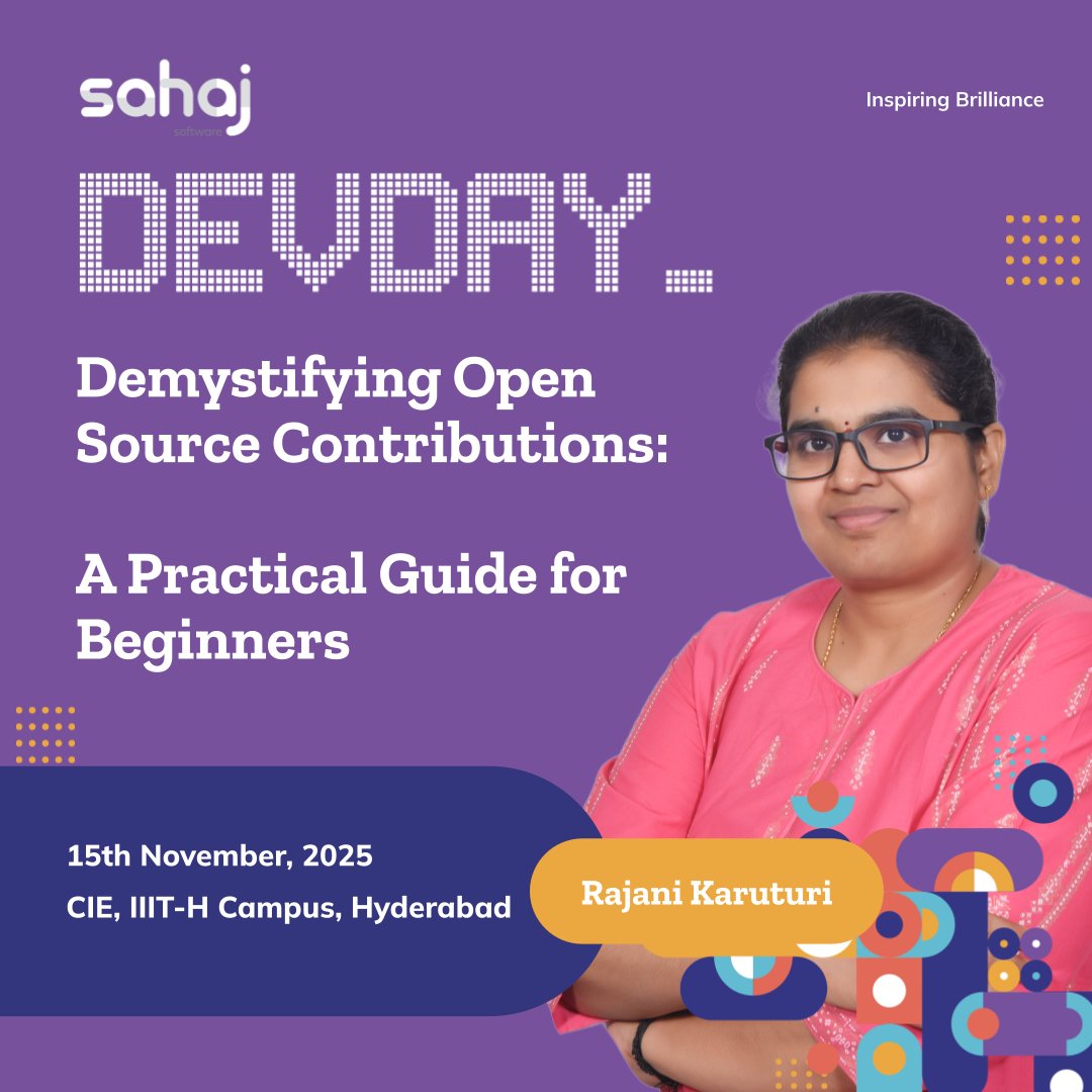 SahajSoftware's tweet image. Ready to make your first open-source contribution?
Join Rajani Karuturi at #Devday in Hyderabad for a hands-on beginner session. Fork, branch &amp;amp; PR your way into open source!
🗓️ 15 Nov | 10:30 AM | IIIT-H Campus, Hyderabad
🔗 Register: sahaj.ai/events/demysti…
#OpenSource #tech