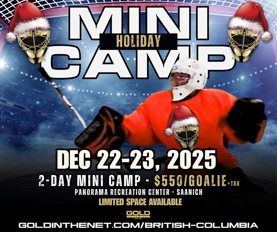 GoldInTheNetBC's tweet photo. WE’RE BACK, on X!

All I want for Christmas is another shutout! 😉
🎁
Don’t ask Santa for more saves, attend the Gold In The Net Holiday Mini Camp!

Two days of specialized on-ice training, and off-ice development.

To REGISTER: https://t.co/dBEb1ANvir
🥅 🎅🏼
#hockey #goalie https://t.co/qyVovZneLK