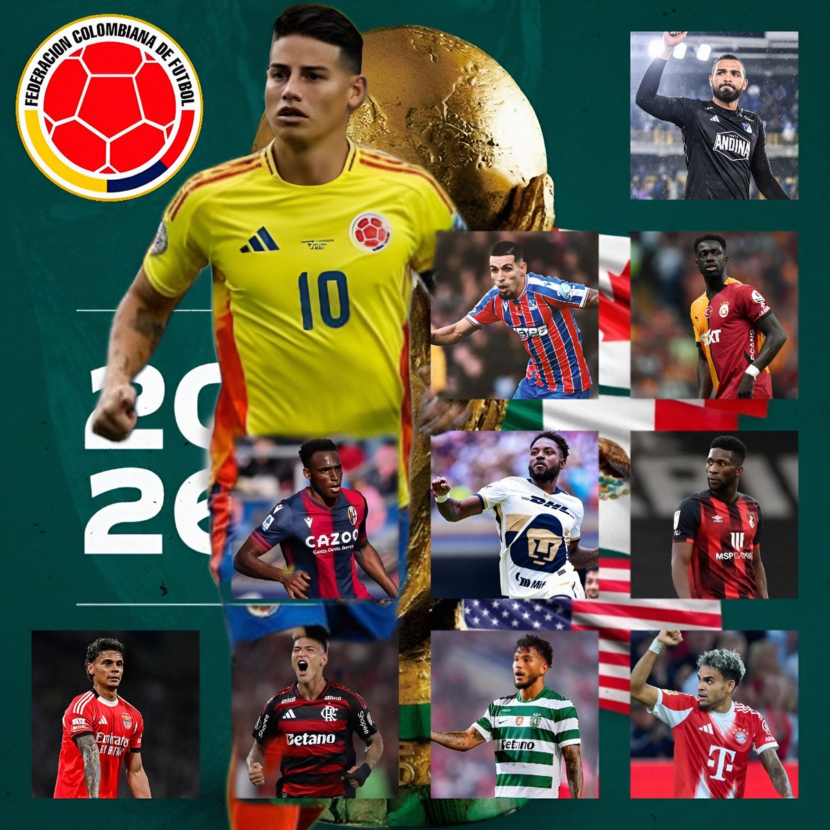 TiroLibre_Col's tweet image. El 11 estelar de la @FCFSeleccionCol para la copa del mundo 2026.

Dios quiera que todos lleguen en óptimas condiciones para la gran cita orbital. 

🇨🇴🇨🇴🇨🇴