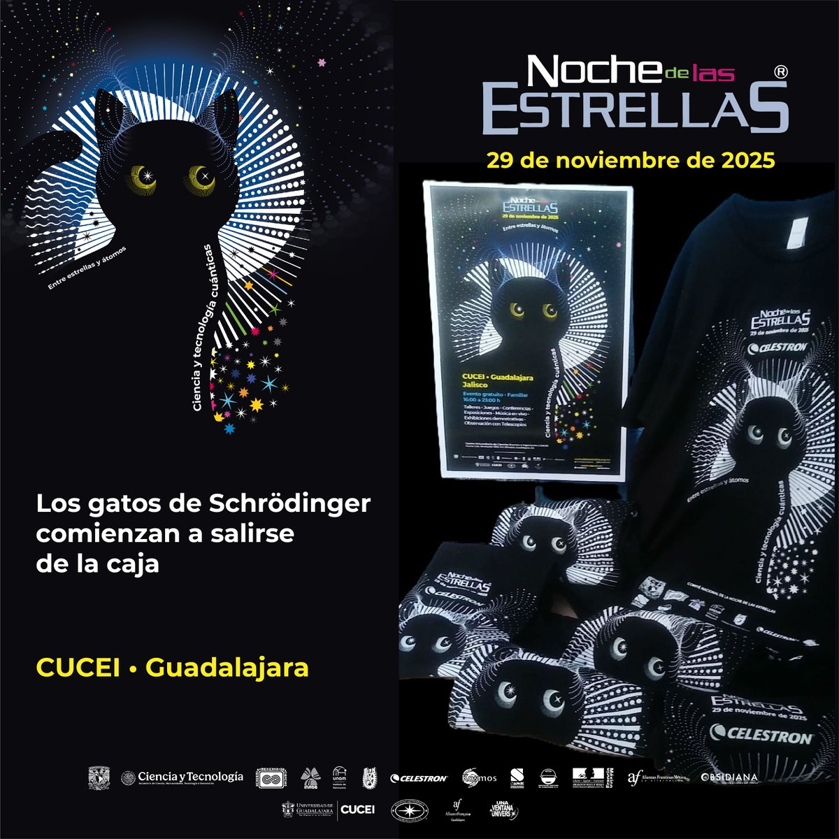 ¿Qué está pasando? ¡Los gatos de Schrödinger comienzan a salirse de la caja! para estar en la Noche de las Estrellas 2025. Gracias a <a href="/CelestronMexico/">Celestron México</a>  #IYQ2025 #hawc10 #nancyroman100 #tenochtitlan700
