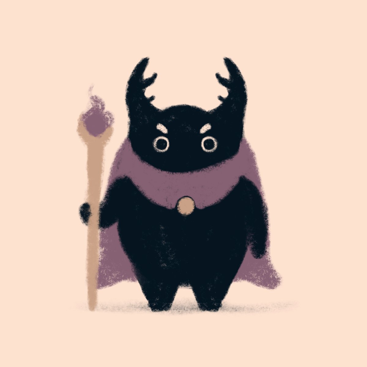Was testing some procreate brushes and somehow summoned this tiny but grumpy wizard beetle! Was having fun trying to think up some names for him... Grombly? Beetelbubs? Larvik? 🤷‍♀️