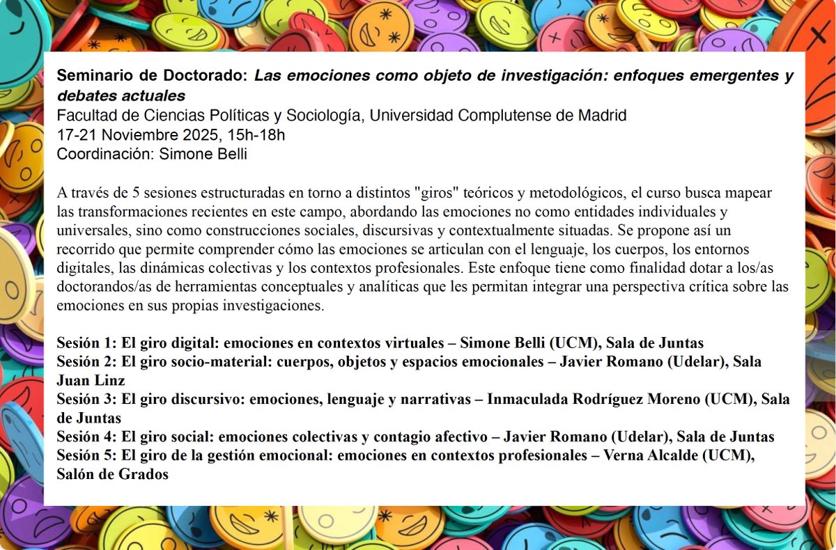 Seminario de doctorado sobre Emociones la próxima semana en la <a href="/unicomplutense/">Complutense</a>
