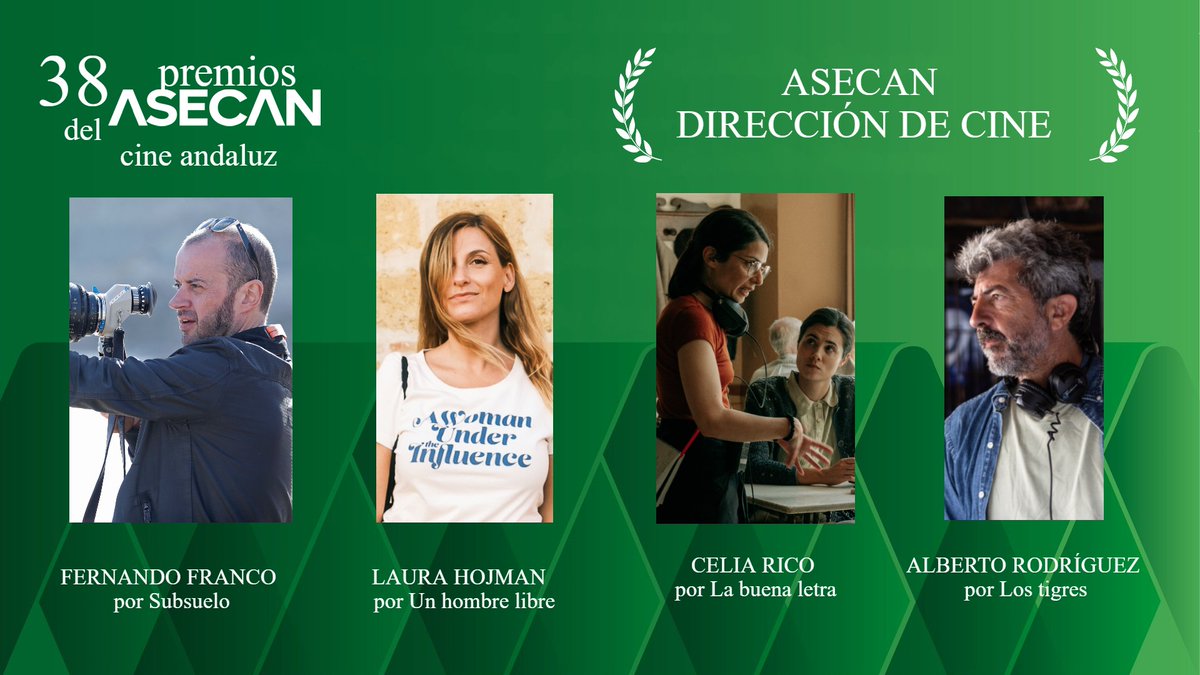 Nominaciones Premio Asecan Dirección de Cine
ALBERTO RODRÍGUEZ por Los tigres, CELIA RICO CLAVELLINO por La buena letra, FERNANDO FRANCO por Subsuelo, y LAURA HOJMAN por Un hombre libre.
<a href="/777albertor/">alberto rodriguez</a>
<a href="/escribeleacelia/">Celia Rico</a> <a href="/Mod_Produccion/">MOD_Producciones</a> 
<a href="/fernandofranco_/">fernando franco</a>  
<a href="/laurahojman/">Laura Hojman</a>