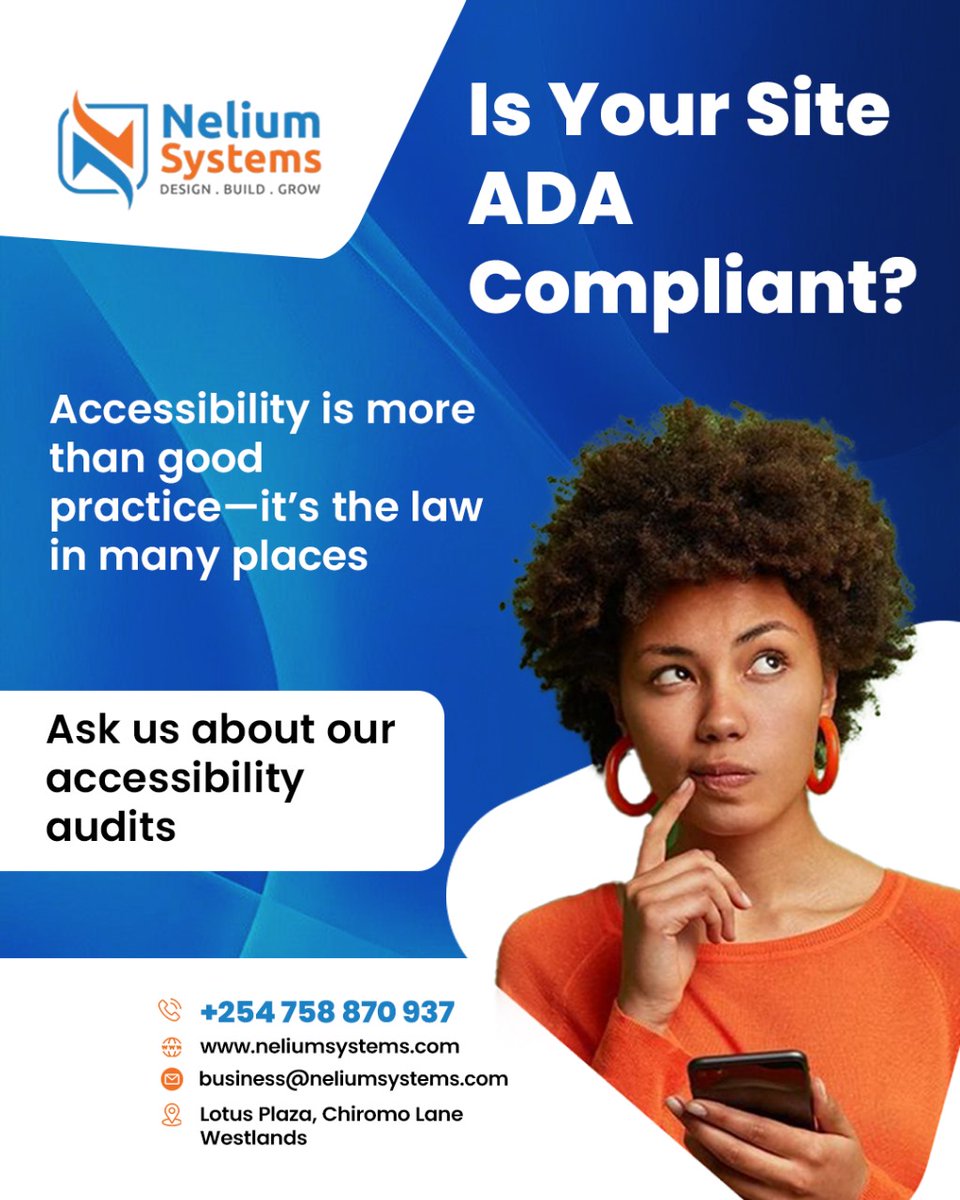 Nelium_Systems's tweet image. Is your site ADA compliant?
Accessibility is not just good practice—it’s the law in many places.
Ask Nelium Systems about our website accessibility audits today.
Contact: +254 758 870 937 | neliumsystems.com
#SaveSomaliGiraffes #MainaAndKingangi #cookoutseries #RutosNewMan