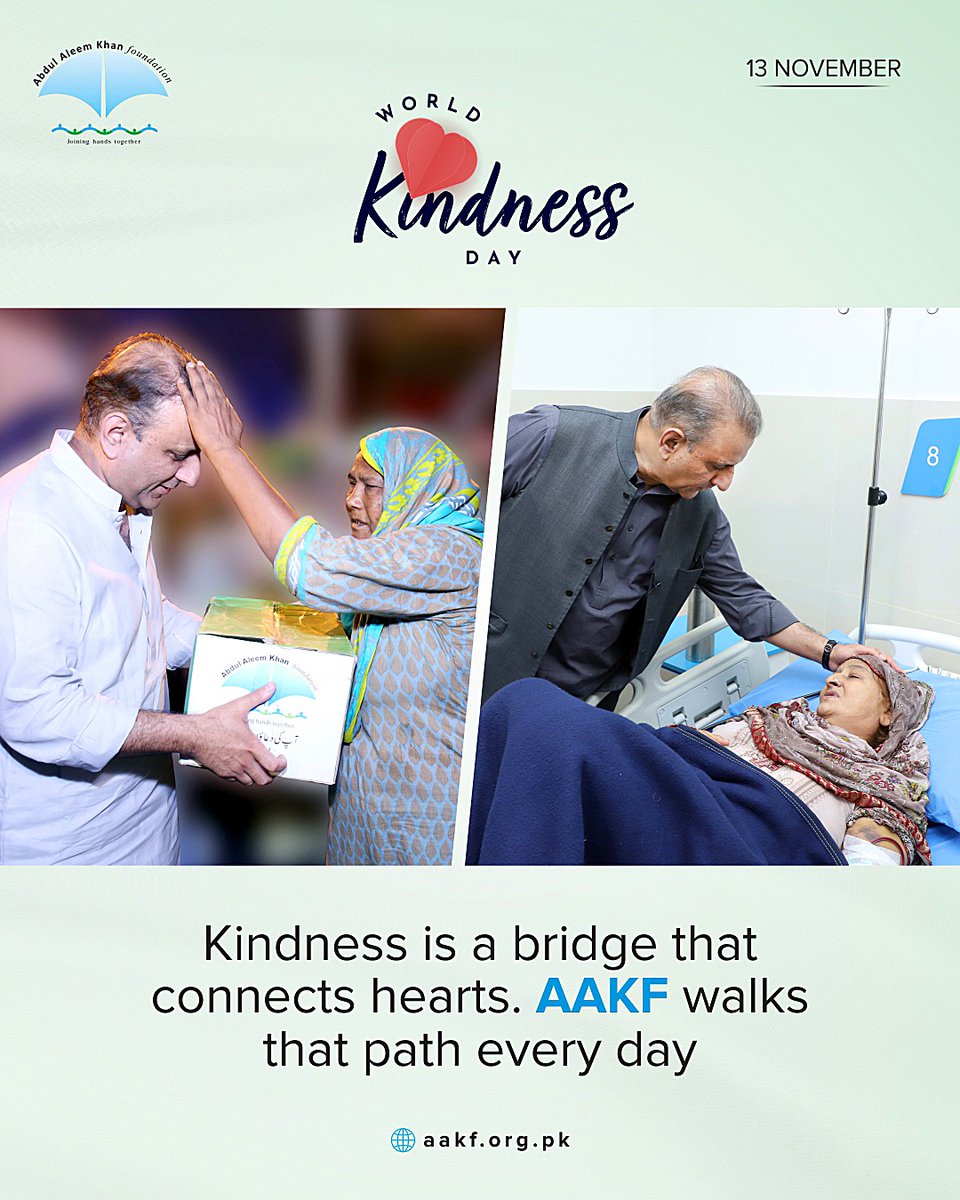 Kindness is a bridge that connects hearts, and the Abdul Aleem Khan Foundation walks that path every day. On World Kindness Day, AAKF reaffirms its mission to spread compassion, support communities, and make a lasting difference through every act of care and generosity.