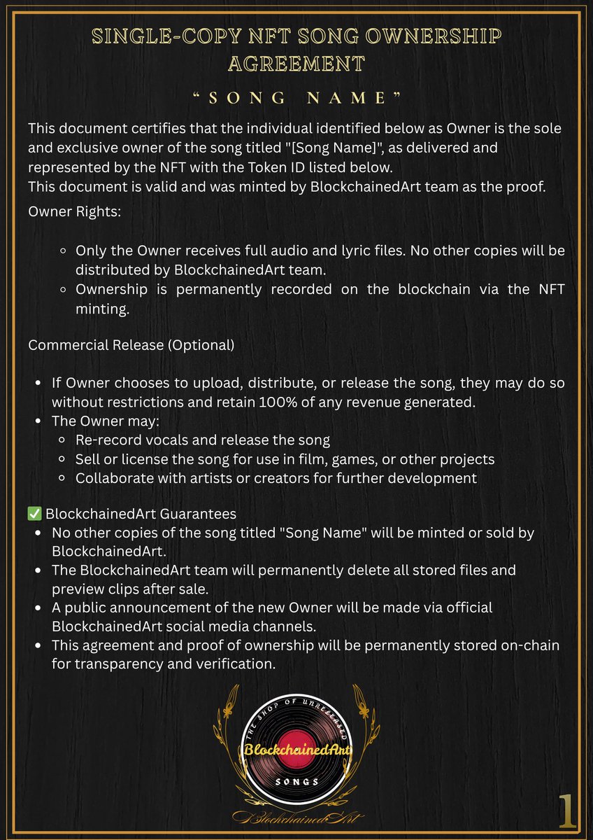 blockchainedrt's tweet image. 1/1  NFT  - Full Song  18 Songs in Total each 1/1  NFT; Song that you can truly own  Single copy your to own in the whole world

#BlockchainedArt #web3 #NFTs #music