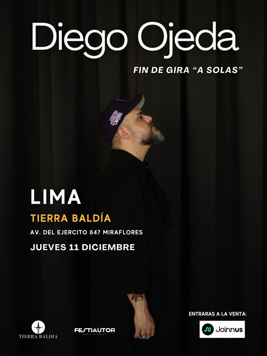 Lima 🇵🇪…
Después de más de 5 años, vuelvo por fin.
El 11 de diciembre cierro mi gira A Solas en Tierra Baldía, Miraflores.
Amo Perú con el alma y este regreso es muy especial para mí.

🎫 Entradas:
joinnus.com/events/concert…

Organiza Festiautor.