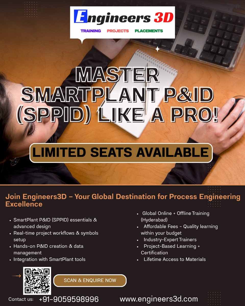 Engineers3d's tweet image. For enquiry click the link - forms.gle/hBaDt9Nq72eMw8…
Dive into the world of Process Engineering with SmartPlant P&amp;amp;ID (SPPID)! Learn to design, automate &amp;amp; manage P&amp;amp;IDs like a pro with Engineers3D 💡🌍🎓

#SmartPlantPID #SPPID #ProcessEngineering #Engineers3D #EngineeringTraining
