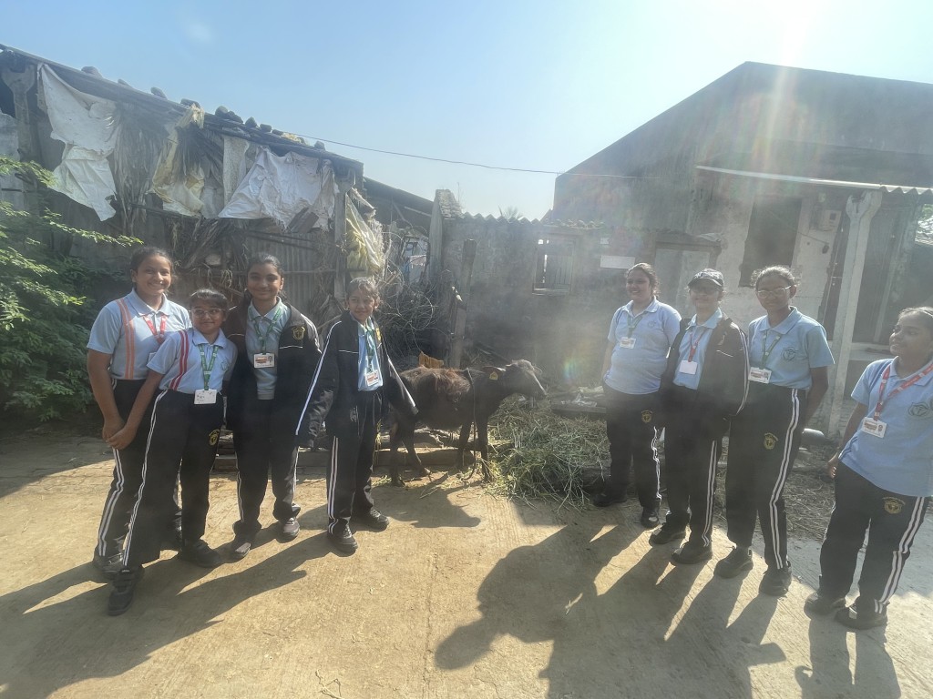 DPSTapi's tweet image. Through an experiential learning excursion to Narthan village, students of Class VI gained firsthand knowledge about rural life, traditional housing, importance of agriculture and animal husbandry and the harmony between humans, animals and nature.