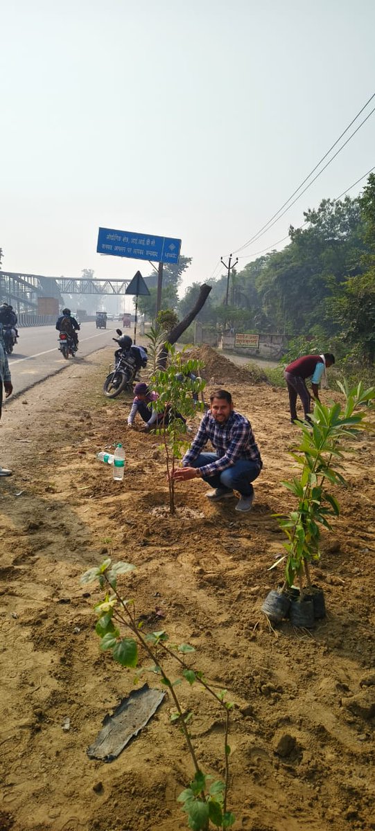 कल कराए गए सफाई कार्य पर पौधारोपण कराया जा रहा है