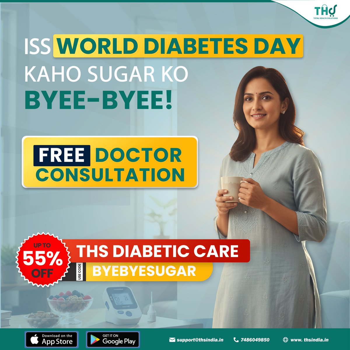 THS_care's tweet photo. Did you know?
Many people don’t get their sugar levels checked regularly? 😔
🎁 Use code BYEBYESUGAR &amp; book on the THS App 📲
 
[World Diabetes Day, THS,Total Health Solutions, Diabetic Care, Sugar Control Check Your Sugar, Blood Sugar] https://t.co/kcf6a2xbBp