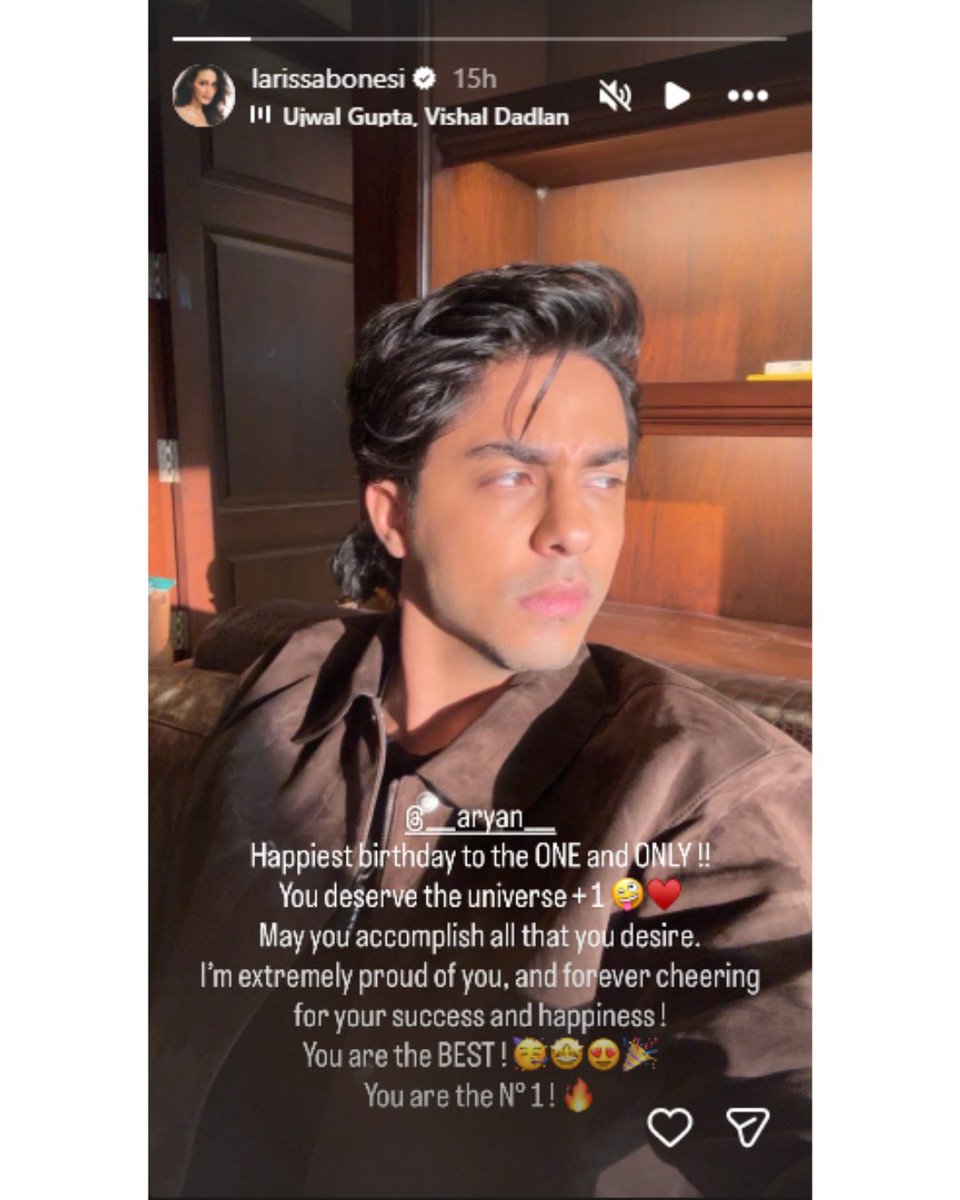 alldatmatterz_'s tweet image. Aryan Khan’s rumored girlfriend, Larissa Bonesi, shared a sweet birthday message for him, calling him her “one and only” and writing, “So proud of you always — forever cheering for your happiness and success!” ❤️

#AryanKhan #LarissaBonesi