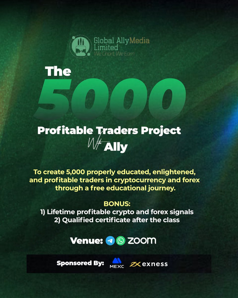 Allymedia2025's tweet image. 📢 Free Trading Masterclass Alert!
We’re on a mission to build 5,000 consistently profitable traders in the Crypto and Forex market.

Join our free Telegram class  through on the bio and start your journey toward financial mastery. 🚀

#TradingCommunity #CryptoTrading #Forex