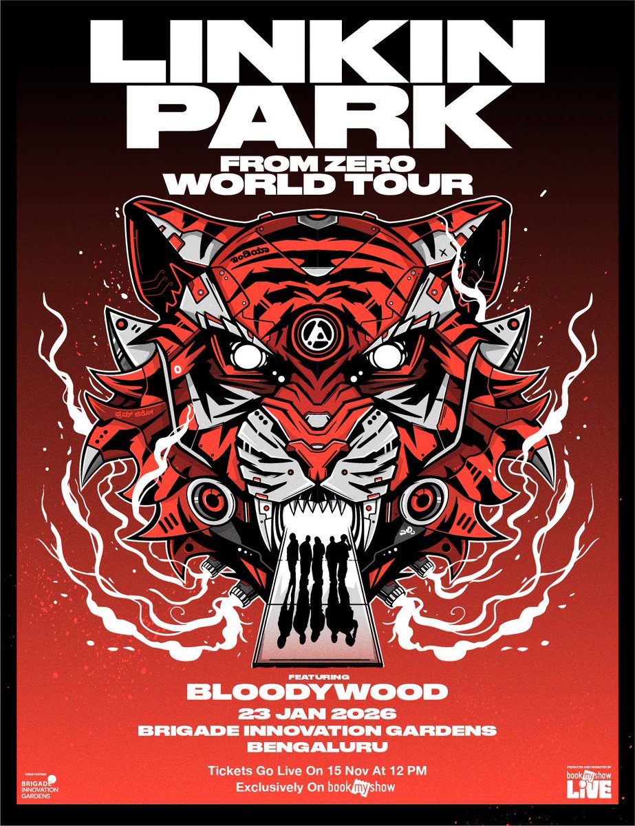 The ‘From Zero World Tour’ is heading straight to India!🚀

Get ready for Linkin Park's first-ever stand-alone show in India at Brigade Innovations Gardens, Bengaluru on 23rd January 2026🤩 Because In The End, one show just wasn’t enough!🔥

Tickets go live on 15th November at