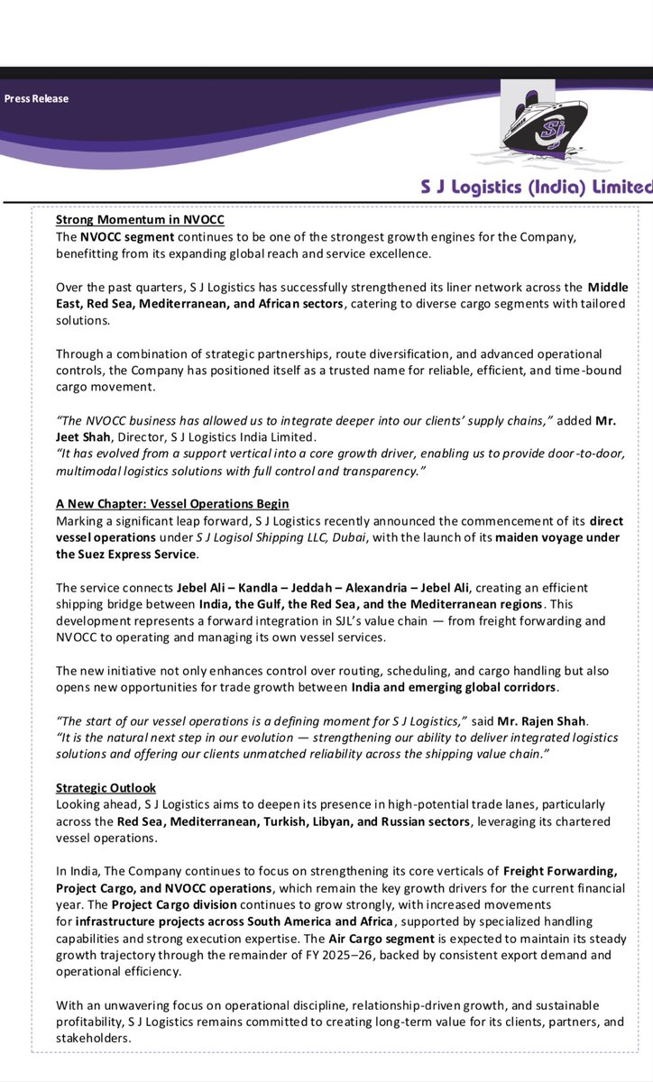 SpangleAdvisors's tweet image. Interesting take away from #Sjlogistics Earnings Press Release.
NVOCC Operations Grew Exponentially.
Own Vessel  Operations may Give significant competitive edge to Co along with better Margins.
Project Cargo also showing Robust Growth.
Reported Great Earnings for the Qtr.…