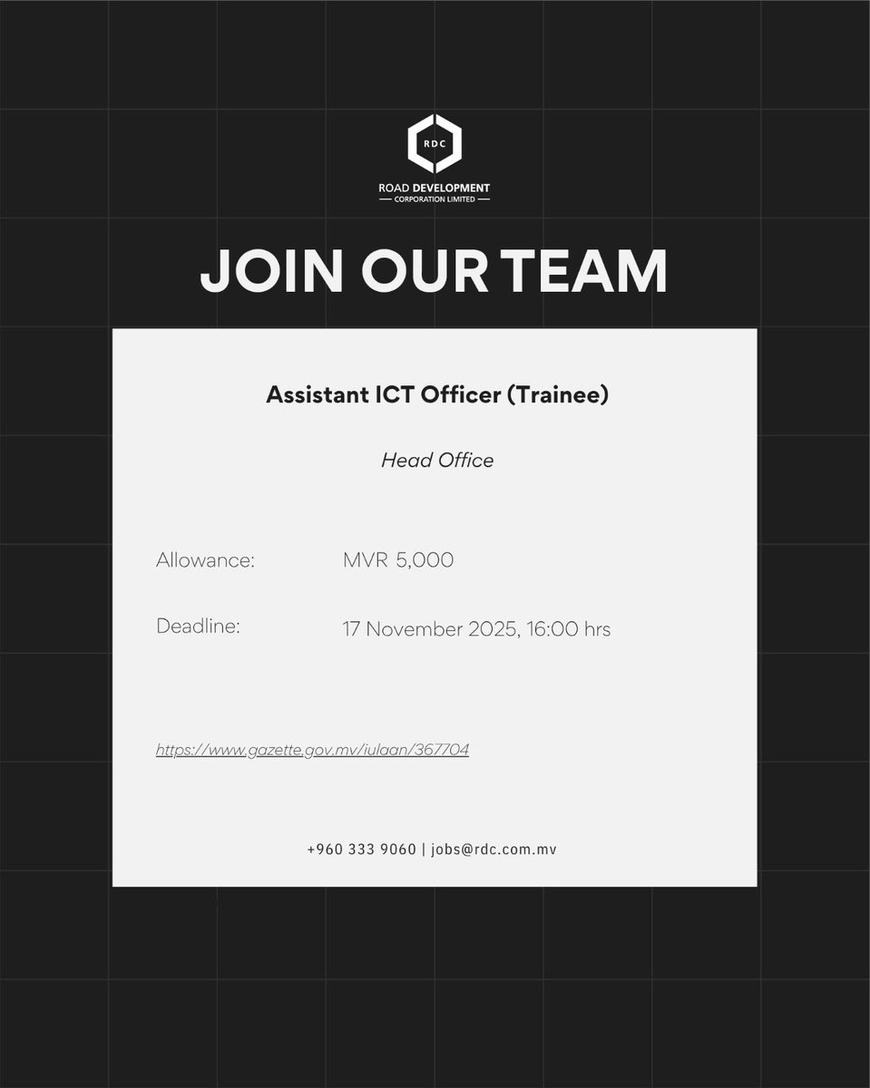 JOIN OUR TEAM! 

gazette.gov.mv/iulaan/367704