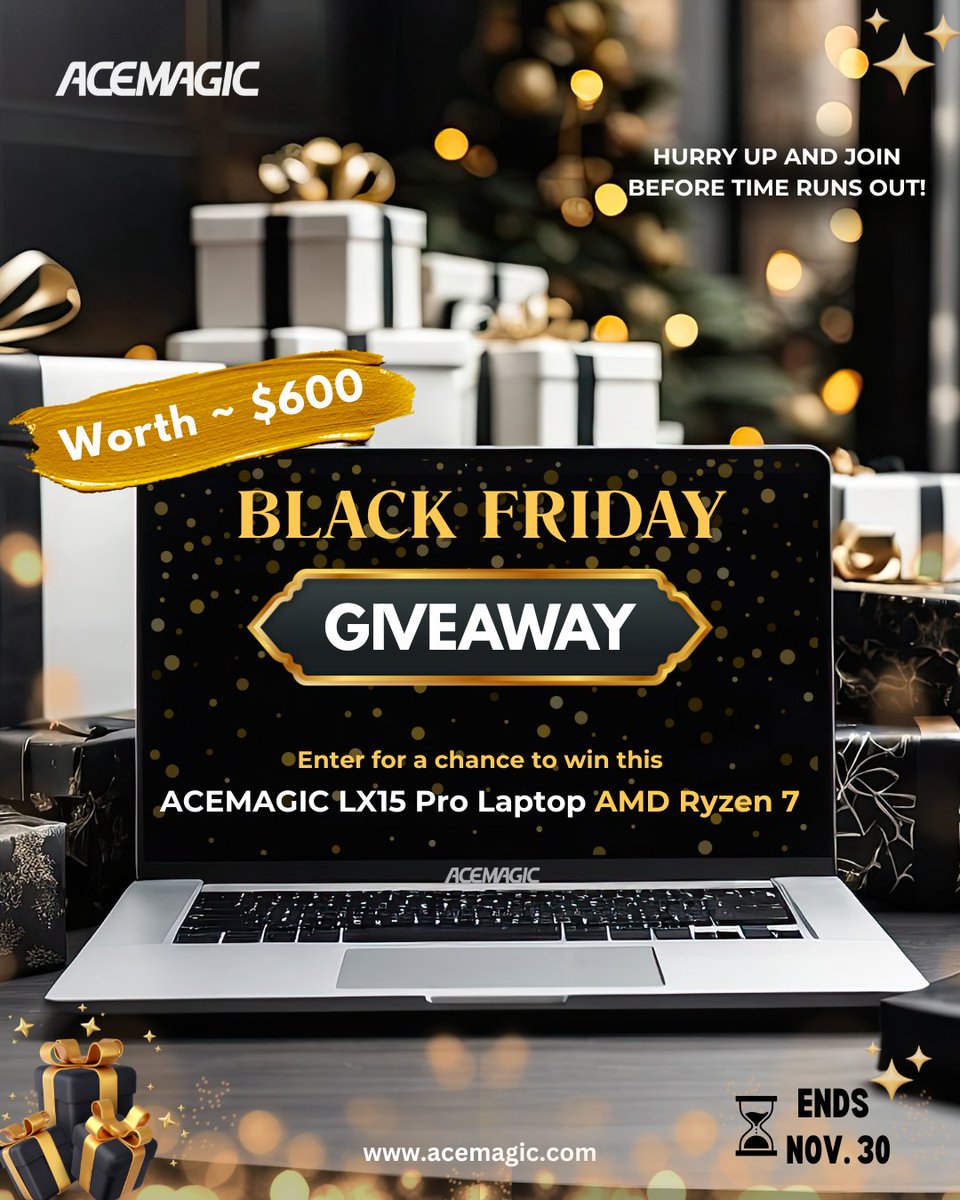 Acemagic_MiniPC's tweet image. 🖤🔥 BLACK FRIDAY GIVEAWAY 🎁💻 
Enter to win ONE (1) ACEMAGIC LX15 Pro Laptop and supercharge your setup with next-level performance! 🖥️⚡ 
💻 AMD Ryzen™ 7 | Ultra-slim, ultra-fast, ultra-capable 
💰 Worth over $600✨🛍️ 
🔎 Prize details: bit.ly/AceMagic_LX15p…

🛒 To enter:…