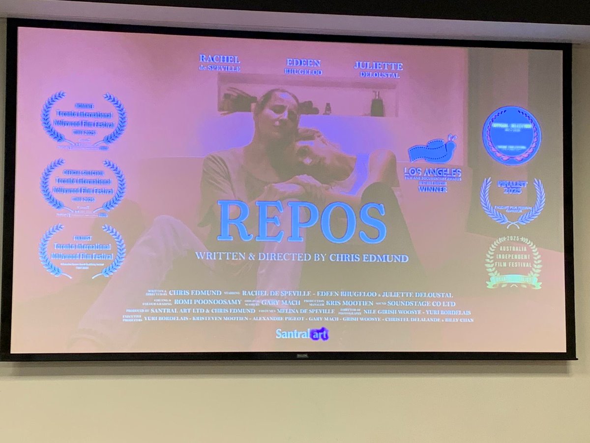 AusHC_MU's tweet photo. 🎬 Proud to see 🇲🇺🇦🇺 creativity in action at the screening of REPOS, a Mauritian short film with deep Australian ties. 

Directed by Chris Edmund &amp; co-produced by WAAPA alum Romi Poonoosamy, this film is being featured in prestigious film festivals around the world 👏 https://t.co/fQpo5D8eWa