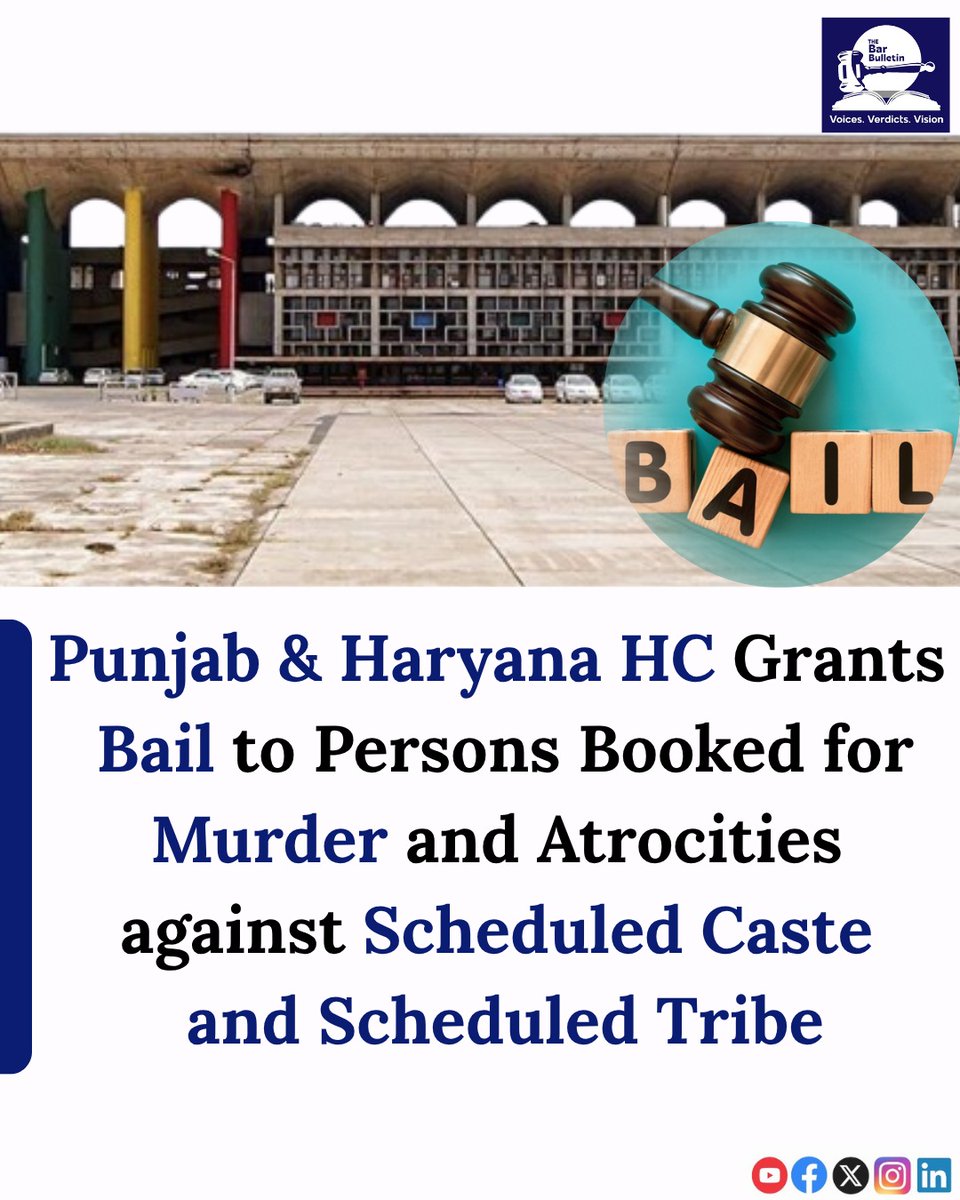 thebarbulletin's tweet image. Punjab &amp;amp; Haryana HC Grants Bail to Persons Booked for Murder and Atrocities against Scheduled Caste and Scheduled Tribe

Read More Here- thebarbulletin.com/punjab-haryana…

#PunjabandHaryanaHighCourt #casteatrocity #falseimplication #JusticeNamitKumar #medicolegalreport #Murdercase