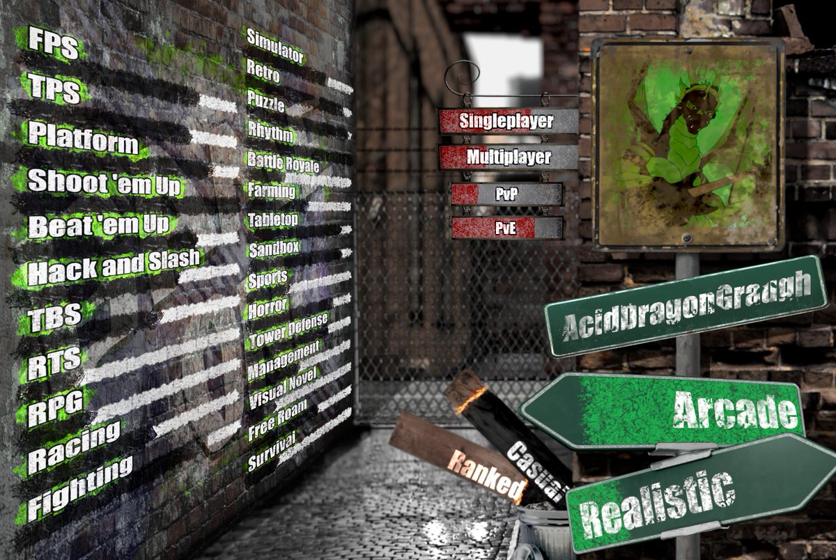 On an attempt to bring my creativity back, I tried to do something out of what I do. I don't work with image manipulation but I had this idea a while back to show my game preferences.

I gathered lots of images to create this ambience, probably will try improving it sometime