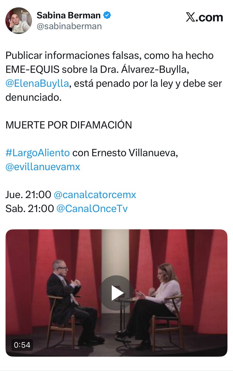 Funesta's tweet photo. Lo que yo quisiera saber si la censura a la prensa, y las gravísimas amenazas contra EME-EQUIS, que incluso penaliza X, son a título personal de esta conductora o es la mensajera de Gobierno de México.

El autoritarismo, la censura y la amenaza, suben de tono.

👉🏼Sin prensa libre no hay democracia.