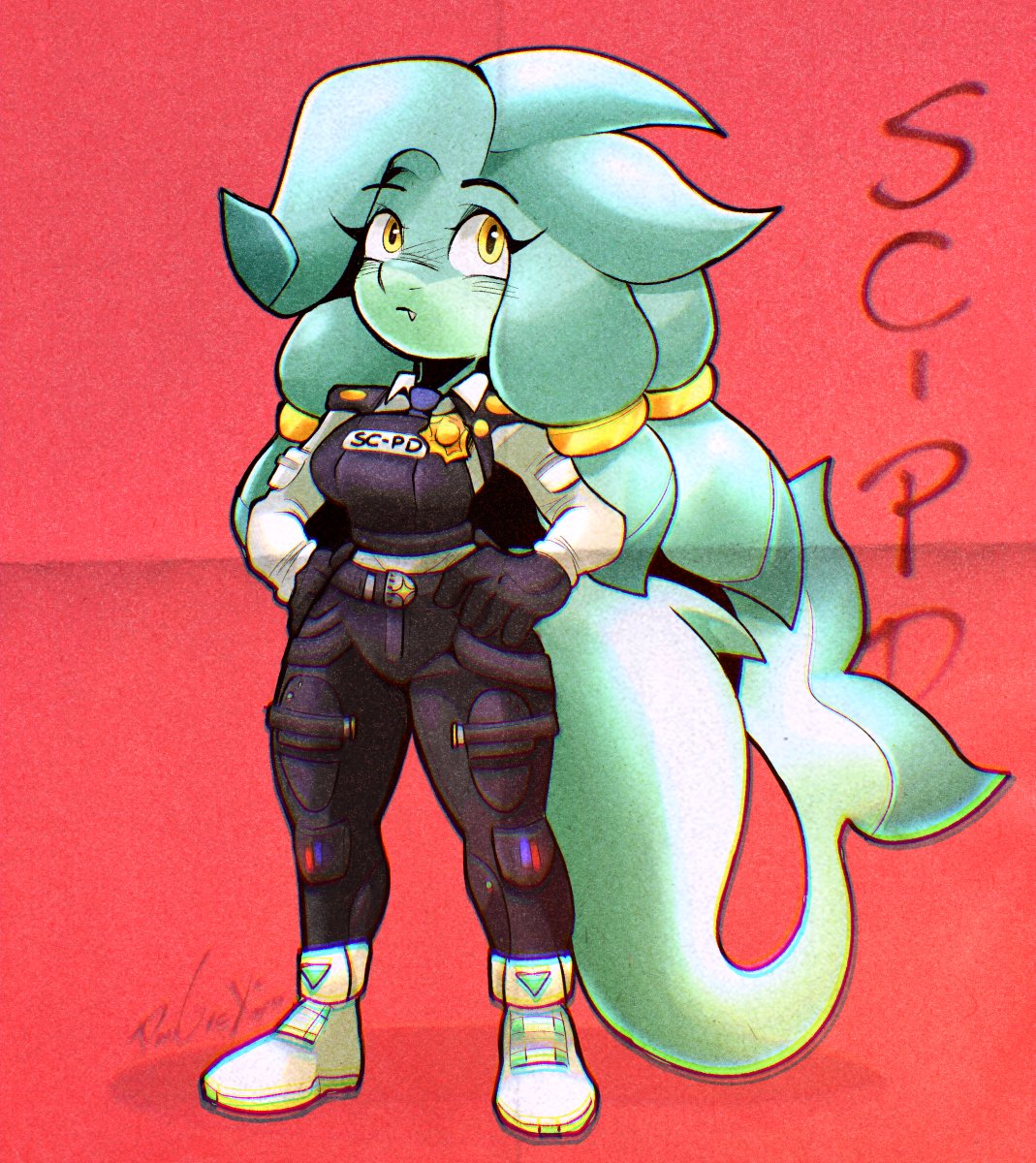 StrandedTangle2's tweet image. Police Officer Mint is ready for Duty! Mint works full time  as a law enforcer for Seaside City!

Massive thank you to @danigrex2n!
(Fit inspo - Zhu Yuan)