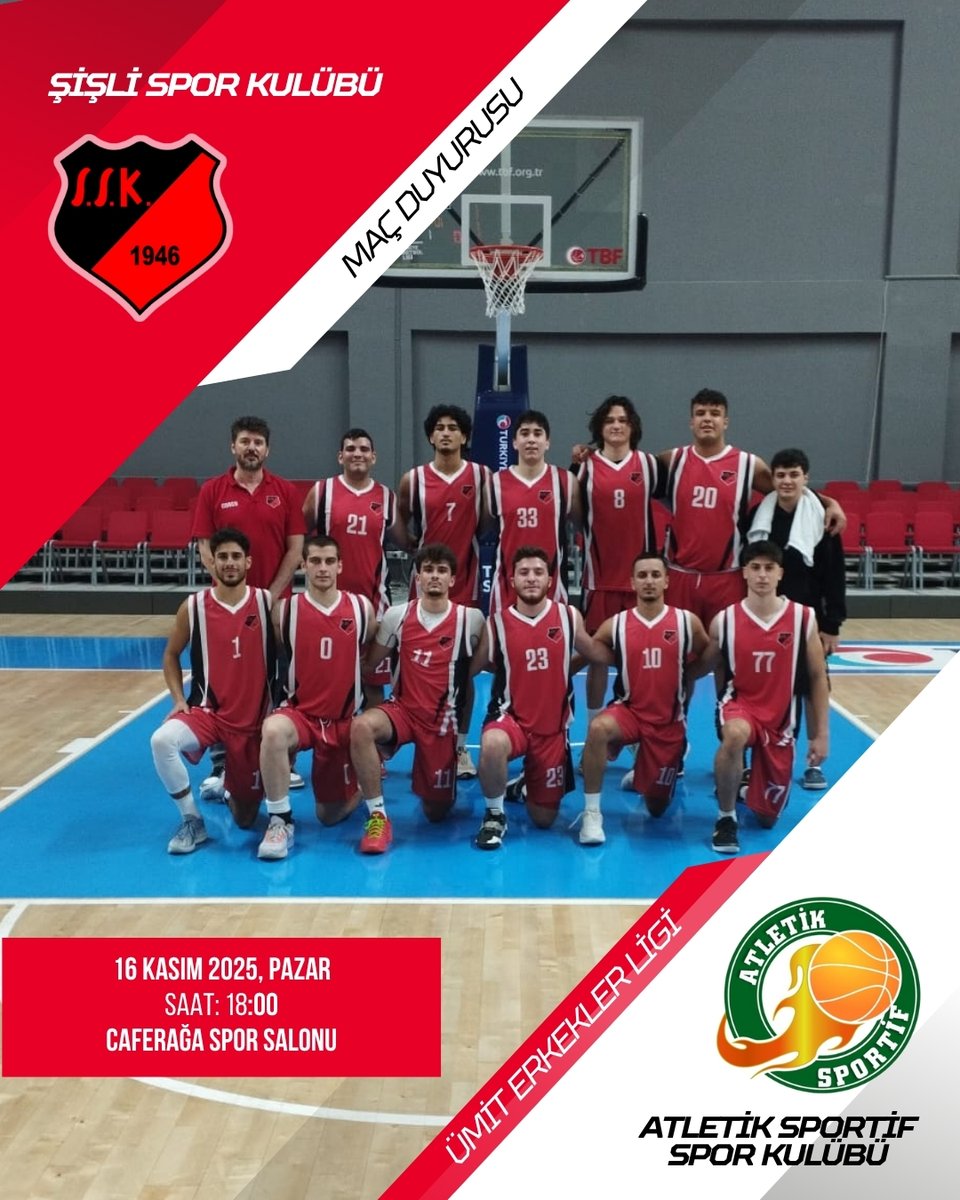 sislisporkulubu's tweet image. 🏀MAÇ DUYURUSU🏀
Ümit Erkekler Ligi&apos;nde bu hafta sonu heyecan dorukta!
Takımımız Şişli Spor Kulübü, zorlu rakibi Atletik Sportif Spor Kulübü ile karşı karşıya geliyor!
📅 Tarih: 16 Kasım 2025, Pazar
🕗 Saat: 18:00
📍 Yer: Caferağa Spor Salonu
#ŞişliSporKulübü #ÜmitErkeklerLigi