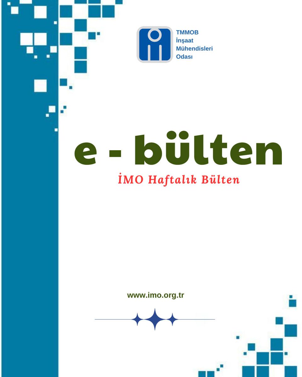 📢 Haftalık e-bültenimizin 591. sayısı yayımlandı❗️
Güncel haberler, etkinlikler ve duyurular için hemen göz atabilirsiniz.
👉 e-bülteni okumak için: 
obs.imo.org.tr/bulten/e-bulte…
#ebülten #inşaatmühendisleriodası #haftalıkyayın #yayın #İMO