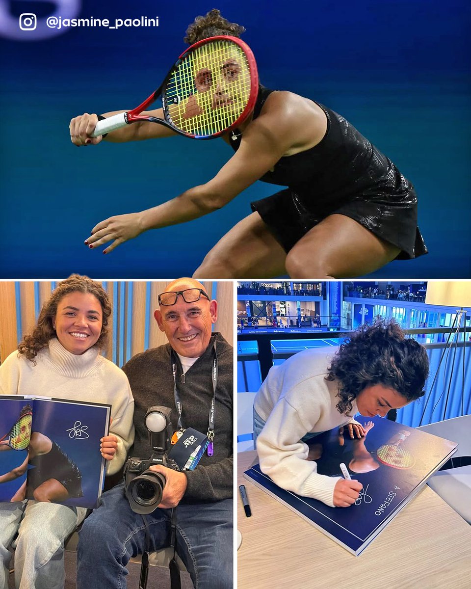 SkySportsTennis's tweet image. One of the best sporting photographs of the year!

Jasmine Paolini signed Ray Giubilo&apos;s book, which features the iconic image taken of her at the US Open 📸✍️