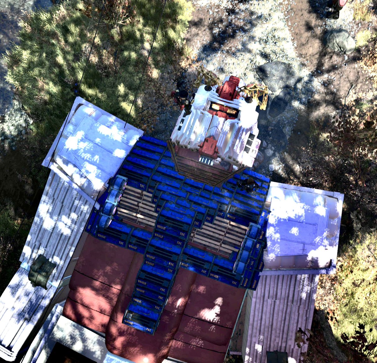 もちさんのガンダム🤖

頭はもちろんなんだけど胴体の立体感や腕や指の造形も綺麗だった🌟(ガンダム愛を感じるww)
いつも思うのはアイテムをよく見てるんだなって！組み合わせてる物が何か見つけるのも楽しい✨

#Fallout76 
#Fallout76CAMP
#HitoKaの訪問記録