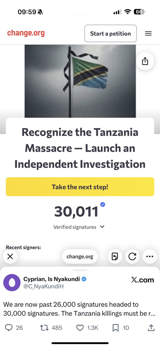 C_NyaKundiH's tweet image. Petition to recognize the Tanzania killings as a massacre now past 30,000 signatures.