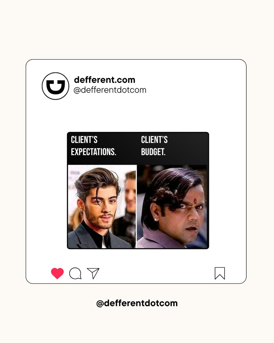 Defferentdotcom's tweet image. Client expectations: 💎
Client budget: 💀
#MarketingMemes #ClientHumor #AgencyLife #WorkMemes