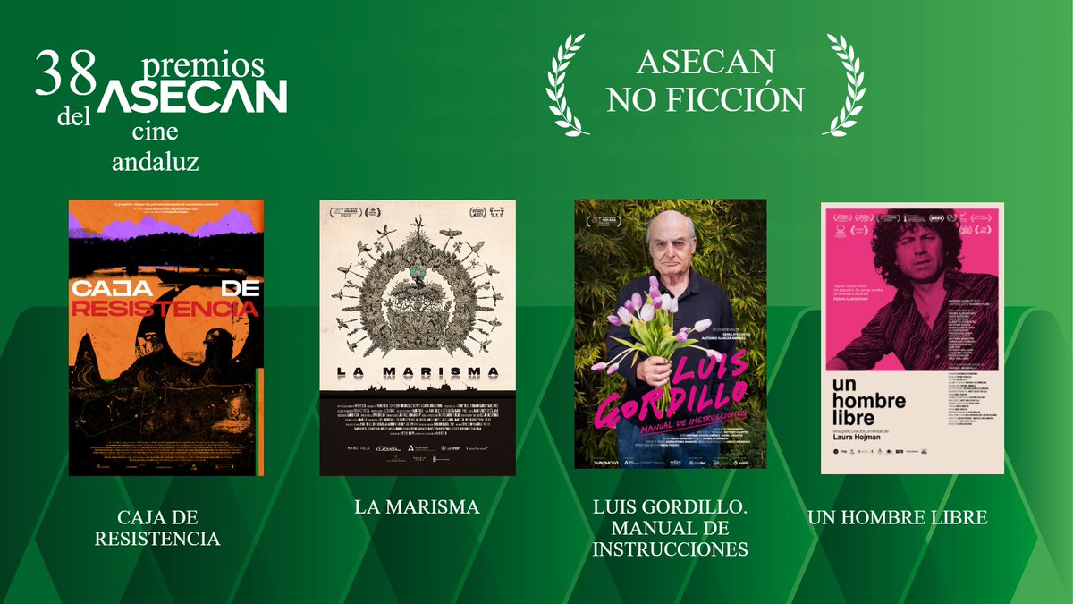 Nominadas Premio Asecan No Ficción 
CAJA DE RESISTENCIA, de <a href="/AZHARMEDIA/">AZHAR MEDIA</a> <a href="/blablablamedia/">Blablabla Media</a> y Alvarquero; LA MARISMA, de @laclaquetapc; LUIS GORDILLO. MANUAL DE INSTRUCCIONES, de <a href="/tarkemoto/">Tarkemoto</a>; y UN HOMBRE LIBRE, de <a href="/laurahojman/">Laura Hojman</a> <a href="/summerfilms_/">Summer Films</a>