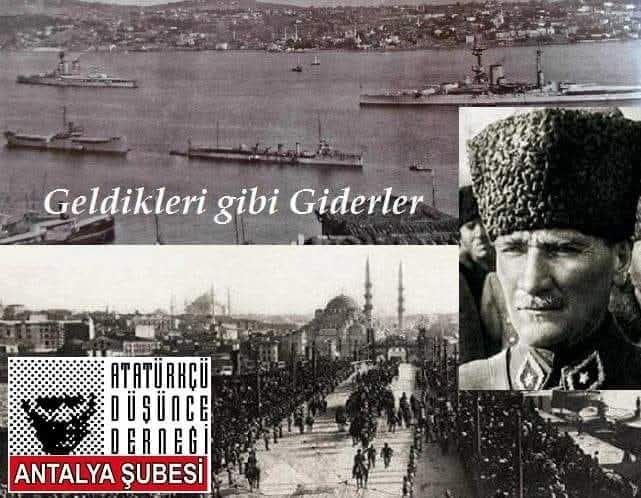 107 yıl önce bugün (13 Kasım 1918) İtilaf Devletleri donanmasının İstanbul'a gelişi.
#ATATÜRK'ün, İstanbul'a gelişi ve deniz ortasında demirlemiş düşman donanmasını gördüğü zaman yaveri Cevat Abbas (Gürer) Bey'e söylediği söz: "GELDİKLERİ GİBİ GİDERLER!"