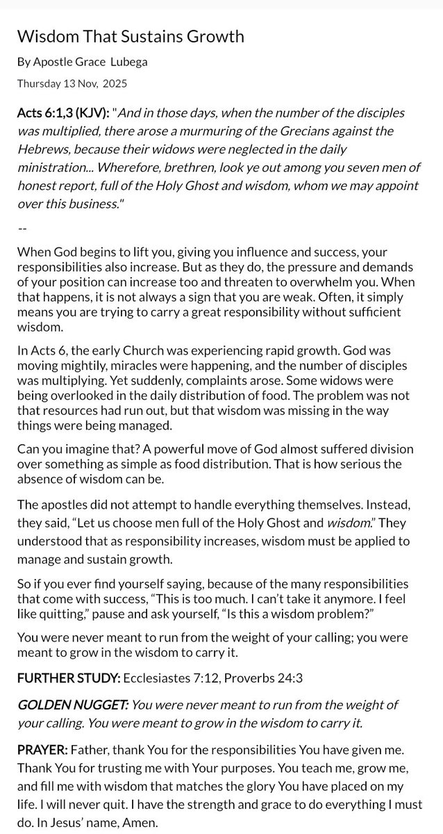 Good morning. 
Here’s the devotional for the day.
“Wisdom That Sustains Growth”.