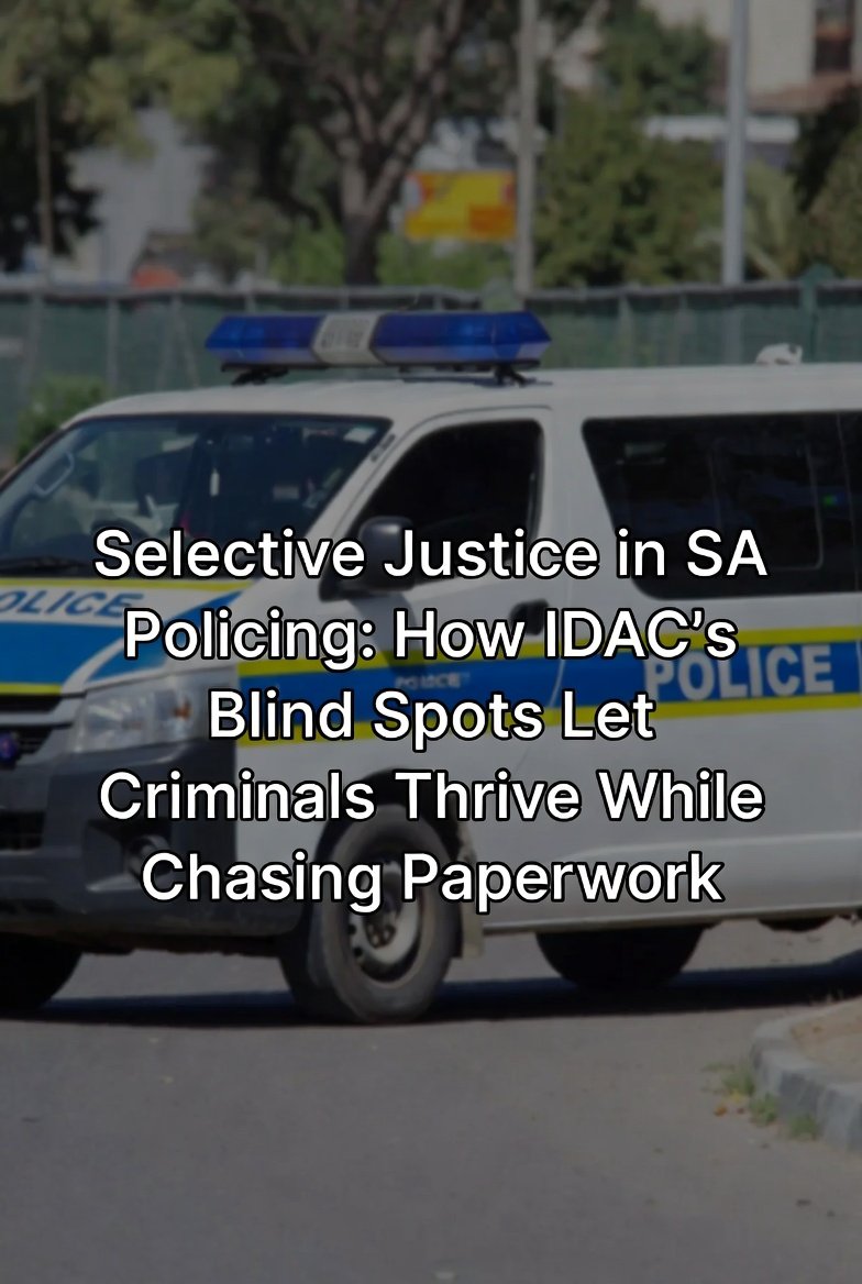 CosmicCrackler's tweet image. Selective Justice in SA Policing: How IDAC&apos;s Blind Spots Let Criminals Thrive While Chasing Paperwork

In a nation still reeling from the scars of state capture, South Africa&apos;s justice system is delivering a masterclass in hypocrisy. Consider this: Brigadier Julius Mkhwanazi…