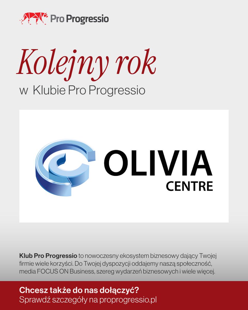 Pro_Progressio's tweet image. @oliviabusiness  dalej w Klubie Pro Progressio!

Olivia Centre przedłuża członkostwo w Klubie Pro Progressio. Cieszymy się na kolejny rok wartościowego networkingu i wspólnych inicjatyw.

Dziękujemy za zaufanie!

#ProProgressio #Networking #Współpraca #Biznes #KlubProProgressio