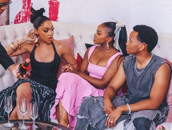 Masali with Thando Thabethe and Ntokozo Sishi at Netflix’s Love &amp; Wine junket.