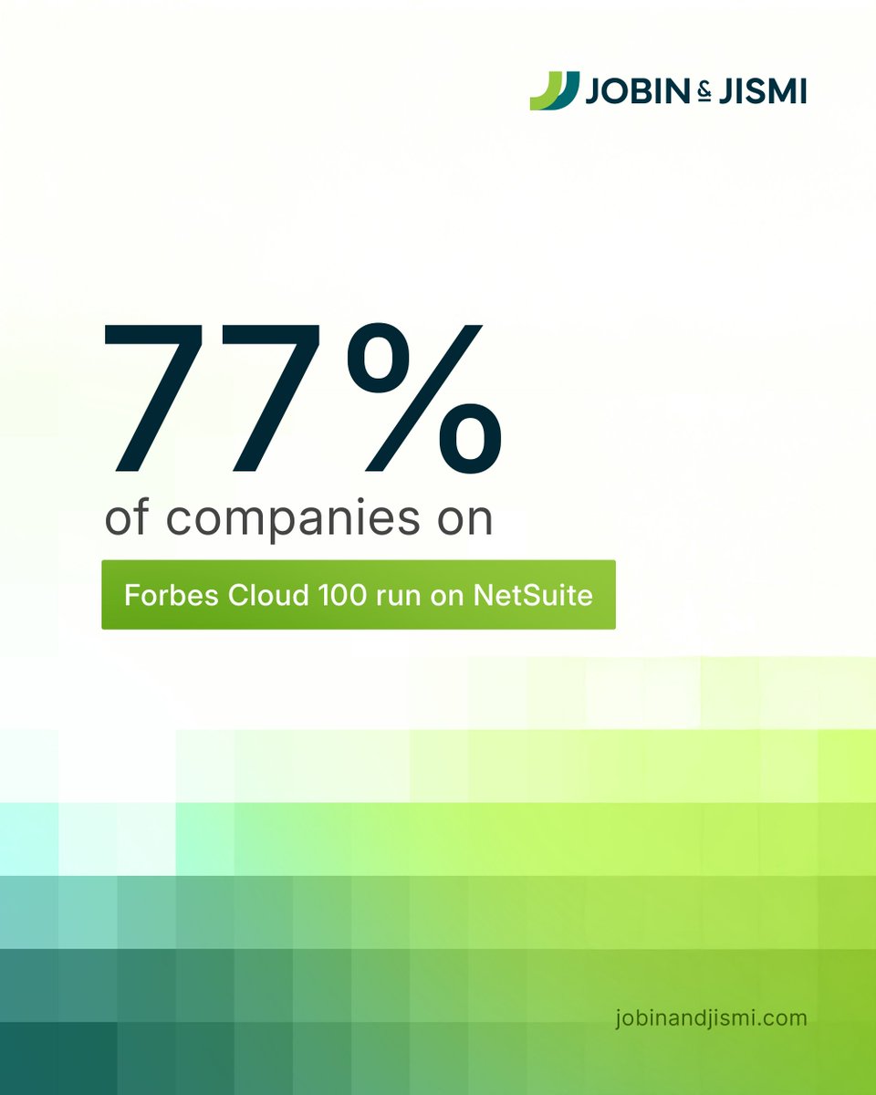 jobinandjismi's tweet image. 77% of Forbes Cloud 100 companies trust NetSuite to scale smarter.
From startups to enterprises, NetSuite is the #1 AI Cloud ERP powering global growth.
Partner with Jobin &amp;amp; Jismi to unlock your business potential.
#JobinAndJismi #NetSuiteCloudERP #BusinessGrowth #AI