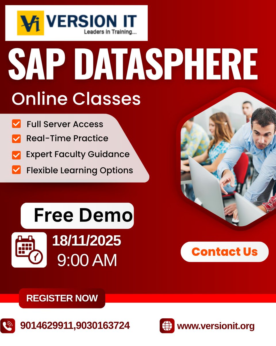 PVersionit's tweet image. 🚀 Master SAP Datasphere &amp;amp; boost your data career!

Join Version IT’s Online Training and learn real-time data integration, modeling &amp;amp; analytics with expert guidance. 💼

📅 Demo: 18 Nov | 🕘 9:00 AM | ⏱️ 40 Days | 💻 Online
👉 Register: forms.gle/U1uUyQERx8jwVJ…
#SAPDatasphere