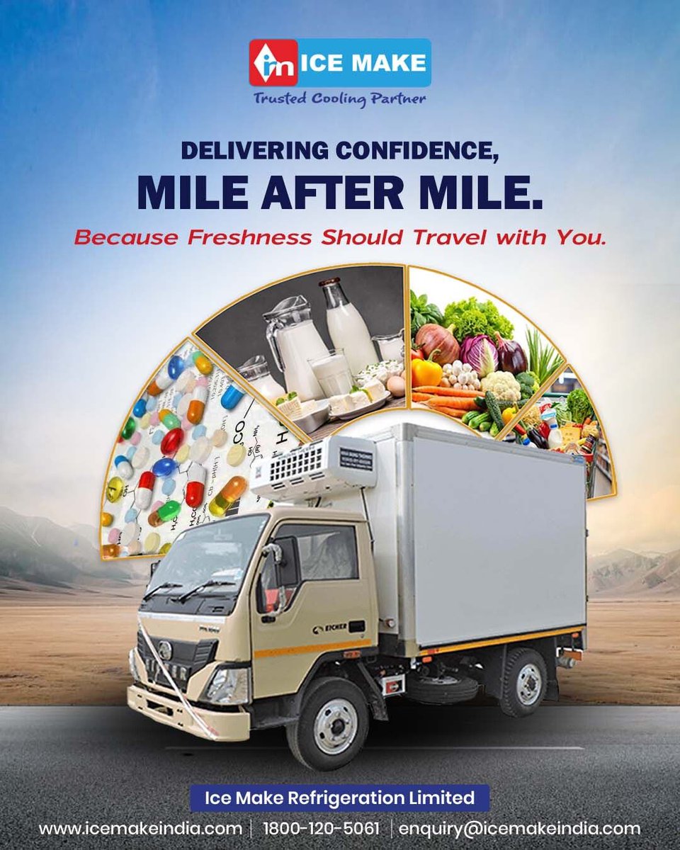 IceMakeRef's tweet image. Ensure farm-to-market freshness with Ice Make’s Refrigerated Container – the ideal choice for dairy products, pharmaceuticals, frozen foods, and FMCG logistics. Maintain cold chain integrity while transporting perishables safely across long distances.